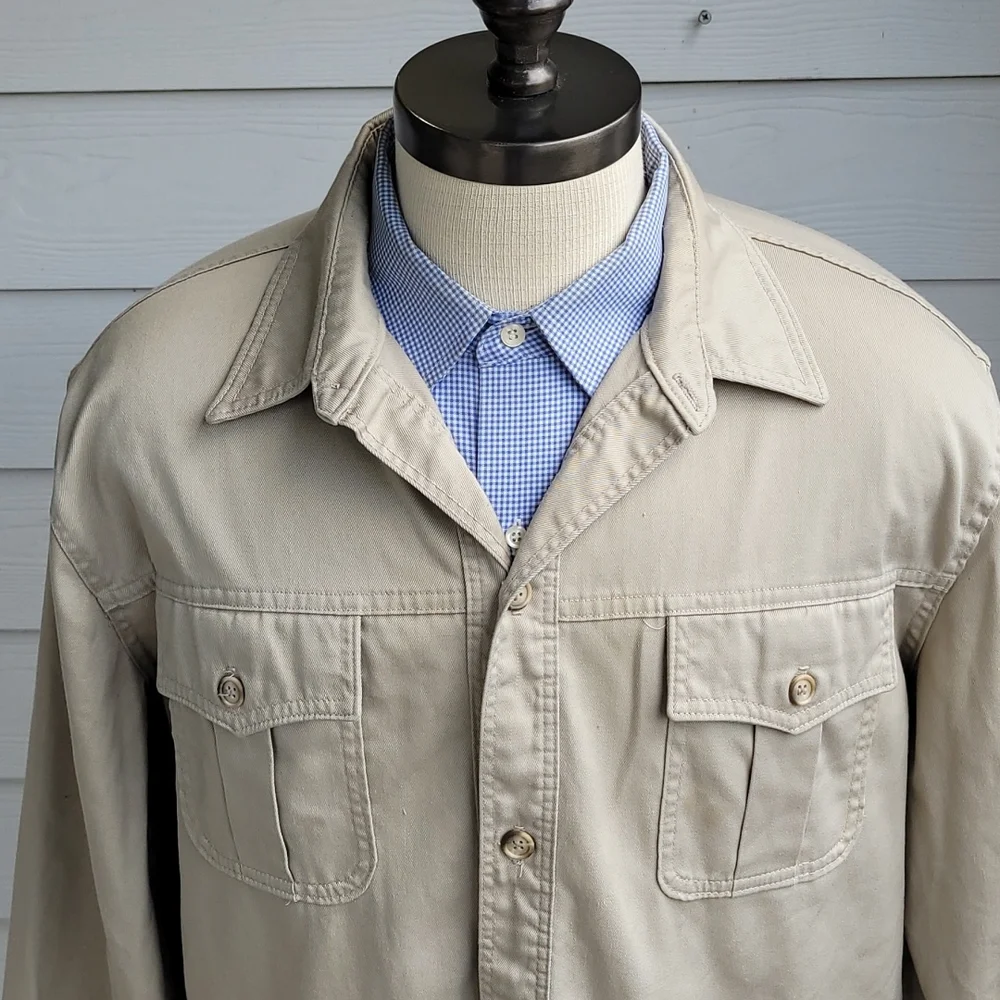 LL BEAN Cotton Blend Mens Sz XL Full‎ Button Up Hunting Shirt Light Jacket VTG
